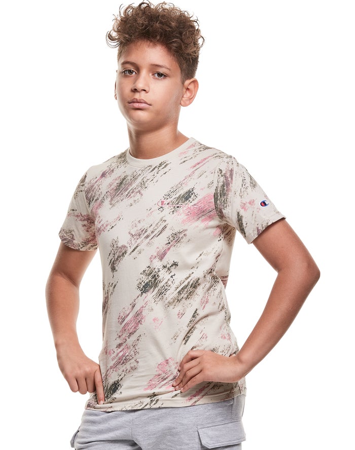 Tricou Champion Cotton Crayon Blur Print Baieti Kaki/Verzi - Romania PZWRUNA-56